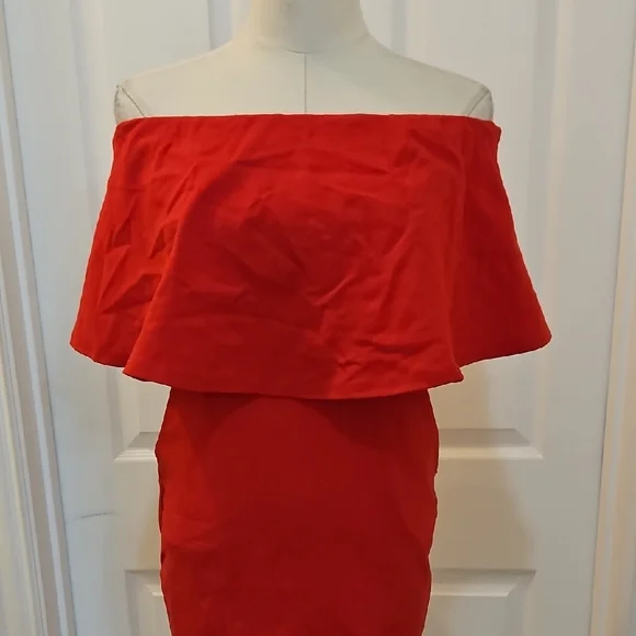 Rolla Coster Red Ruffled Classic Strapless Bodycon Dress Size M - Picture 3 of 8